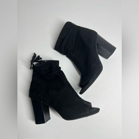 ANA VELOUR ANKLE BOOTS PEEP TOE - BLACK Size 8M - Picture 4 of 9